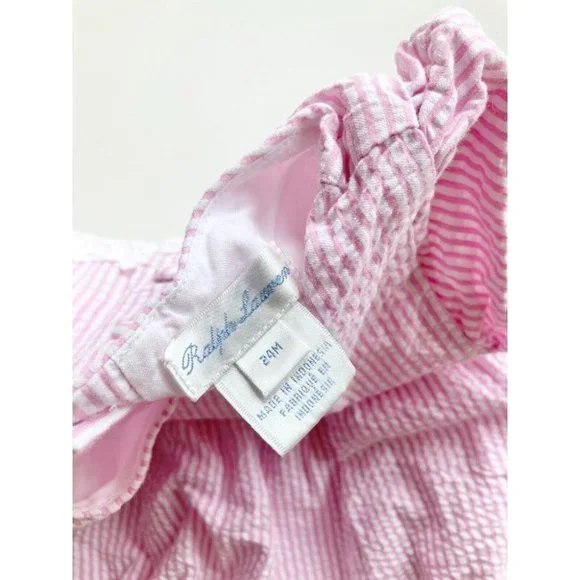 Lot of 2 RALPH LAUREN 24M Baby Dresses - Red Plaid Taffeta & Pink Seersucker - Picture 12 of 16